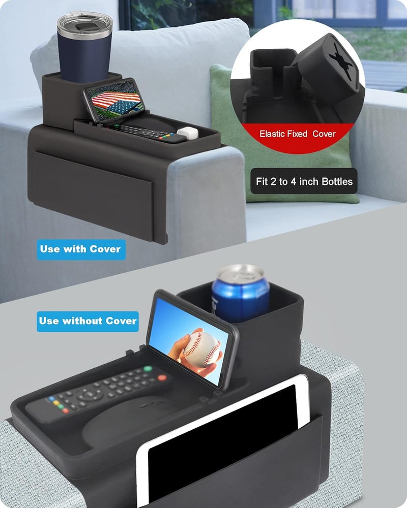 VIENFUT Silicone Couch Cup Holder, Anti-Spill Anti-Slip Sofa Armrest Tray BPA-Free, Dirt-Resistant Silicone Couch Arm Tray for Remote, Snacks, Cellphone and iPad, Gift for Family, Friend (Black) - Image 2